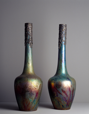 Decorative arts: two faience vases, 1906