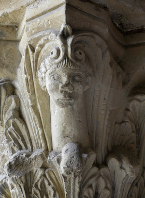 Romanesque art: Chapiteau of the church Notre Dame de Germigny l'Exempt. Germigny-l'Exempt (Germigny l'Exempt), Cher, Centre, France. Photography