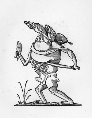 Quaresmeprenant (geant obtus de l'epoque medievale) - engraving of 1823 in “” Songes drolatiques de Pantagruel”” by Francois Rabelais (1494-1553) - (The Capricious Dreams of Pantagruel) - Private collection