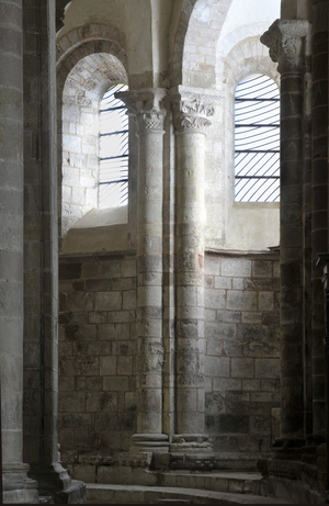 Conques, view of the ambulatory and stained glass by Pierre Soulages