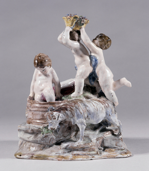 Statuary group of children harvesters - Table element with round putti (porcelain)
