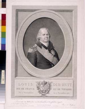 Portrait of Louis XVIII (1755-1818) - King of France and Navarre, 1814. Engraving by Joseph Boze (1745-1826), 39,7x28,4cm. Private collection