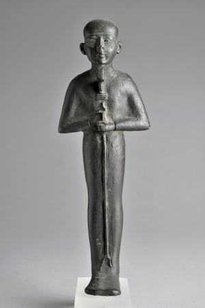Ptah. Statuette. Bronze. Mould (metal). Ptolemaic period (dynasty of the Lagides or Hellenistic period) (305 to 30 BC) - Dim in cm 17 - Inventory number 714, Musee d'Archeologie Mediterraneenne, Marseille