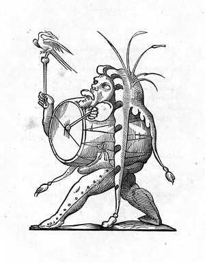 Henry Cotyral or Henri Corneille Agrippa (Cornelius Agrippa or Agrippa by Nettesheim, 1486-1535) - engraving of 1823 in “” Drolatic Songes de Pantagruel”” by Francois Rabelais (1494-1553) - (The Capricious Dreams of Pantagruel) - Private collection