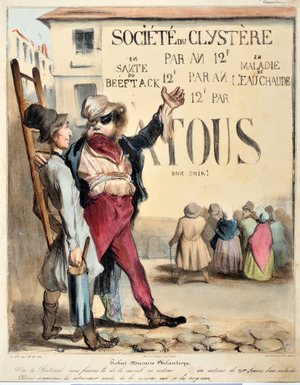 Artwork by Honore Daumier (1808-1879). Charivari of 18 December 1839 “” Societe du Clystere - Robert macaire philantrope”” BIBLIOTHEQUE DE L'ALCAZAR, MARSEILLE