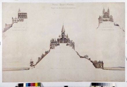 Cup of Mont Saint Michel representing the restoration project. Drawing by Emile Sagot. Municipal Museum of Avranches (Manche)