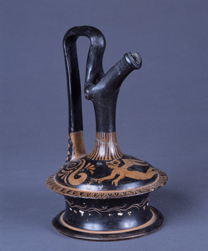 Ancient Greece: Epichysis with red figures. Mediterranean Archeology Museum of Marseille.