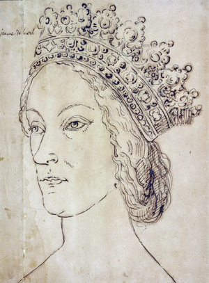 Portrait of Queen Jeanne (Jeanne de Laval) (1433-1498) Countess of Provence, wife of King Rene after drawing of the Ardent Bush (HW14250). Anonymous drawing. Dim: 32,8x25,1cm. Musee Granet, Aix en Provence.