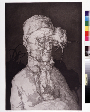 El Espectador. Drawing by Jose Hernandez (born 1944), 1975. Dim: 50x35cm. Hard water engraving on paper. Musee de l'hospice Saint-Roch, Issoudun. Mandatory mention