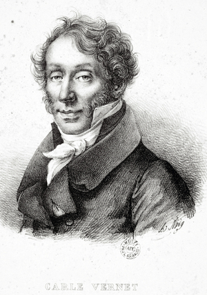 Portrait of Antoine Charles Horace dit Carle Vernet Bordeaux (1758-1836) French painter and lithographer. Engraving. Dim: 24x18cm. Arbaud Museum