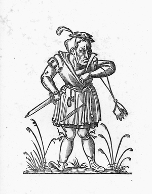 Panurge or Cardinal of Lorraine (John III of Lorraine or Guise, 1498-1550) - engraving of 1823 in “” Drolatic Songes de Pantagruel”” by Francois Rabelais (1494-1553) - (The Capricious Dreams of Pantagruel) - Private collection
