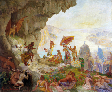 The Temptation of Saint Anthony the Great (or Saint Anthony the Hermit or Saint Anthony the Abbe) by the Queen of Sabah (or Saba) Painting by Francois Marius Valere Bernard (1860-1936) Dim. 60x73 cm. Mandatory mention: Collection fondation regards de Provence, Marseille