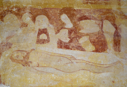 Romanesque art: The Chapel of St. Catherine, Voute in the cradle breeze, the Childhood of Christ, the Passion, the Last Judgment and Christ in the Majestic. Frescoes of the church of Notre Dame d'Antigny. Vienne, Poitou-Charentes (Poitou Charente), France. Photography