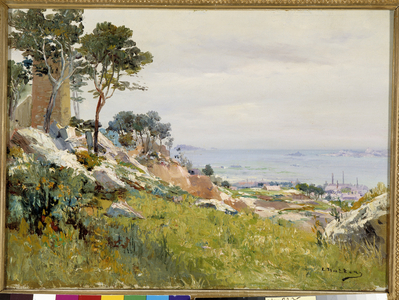 View of the Friuli Islands from the heights of Madrague Painting by Louis Nttero (1875-1915)
