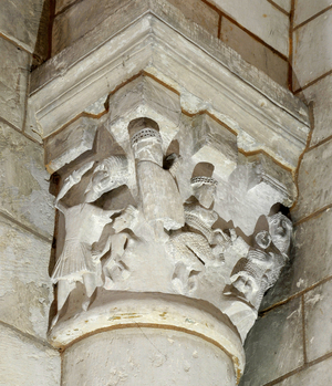 Romanesque art: Chapiteau of the church Saint Germain de Blet, Cher, Centre, France. “” The massacre of the Innocents”” Photography