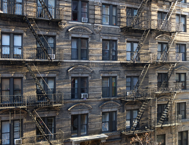 New York, typical building with metal ladders for fire emergency exits