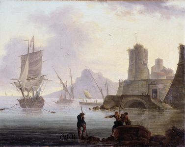 Pecheurs at the entrance of the port of Marseille Painting by Philippe Rey (18th century) Mandatory mention: Collection fondation regards de Provence, marseille