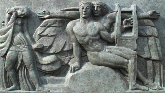 Low reliefs “” Apollo and Meditation”””. Sculpture by Antoine Bourdelle (1861-1929). Musee Bourdelle in Paris. 18 rue Antoine Bourdelle. Photography