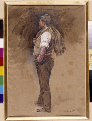 Farmer has the jacket on his head. Painting by Alphonse Moutte (1840-1913), Mention obligatory: Collection foundation regards of Provence, Marseille (Dim in cm 27x18)