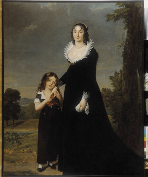 Portrait of a mother with her son, 18th century (oil on canvas)