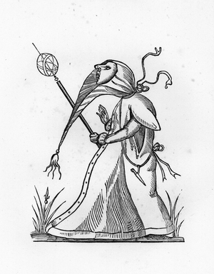 La pontife Bacbuc - engraving of 1823 in “” Songes drolatiques de Pantagruel”” by Francois Rabelais (1494-1553) - (The Capricious Dreams of Pantagruel) - Private collection