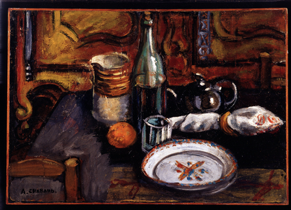 Still life with a yellow pitcher (oil on canvas)