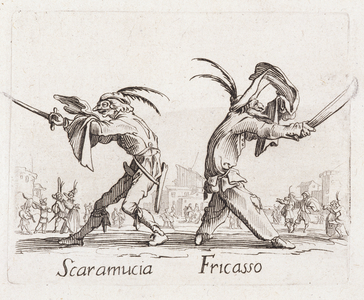 Serie "Balli di sfessania": Characters of the commedia dell'arte, c.1622 (engraving)