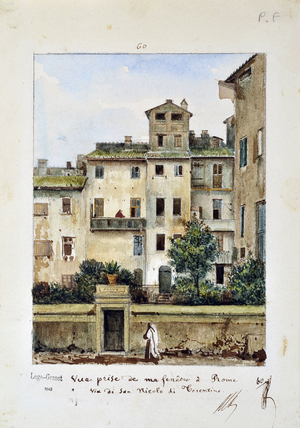 View from my window in Rome. Via di San Nicolo di Torentino. Painting by Francois Marius Granet (1775-1849). Watercolour on paper. Dim: 19x14,5cm. Musee Granet, Aix En Provence.