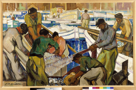 Return of fishing 20th century (oil on canvas)