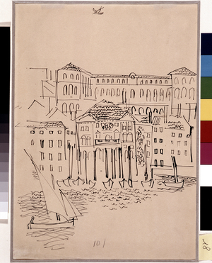 Marseille, le port, la mairie et l'Hotel Dieu, 1953 (chinese ink on paperr)
