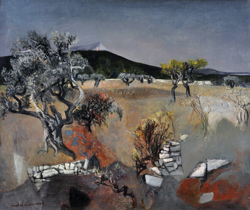 Landscape of the countryside of Aix in sight of Saint Victory (oil on canvas)