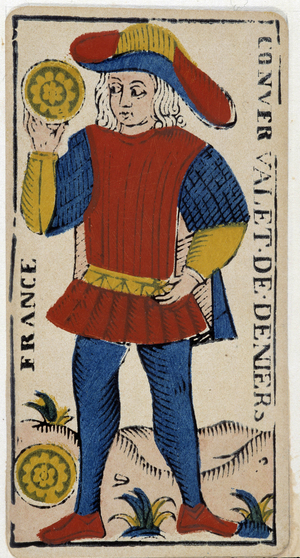 Provencal music: Tarot game card: the valet de denier. Musee du Vieux Marseille, Marseille.