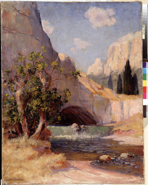 View of Fontaine du Vaucluse Landscape of Provence. Painting by Frederic Montenard (1849-1926) Dim. 65x50,5 cm Mandatory mention: Collection fondation regards de Provence, Marseille