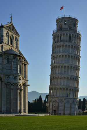 Italy Tuscany Pisa: The Tower of Pisa and the Duomo - The campanile of the cathedrale, height of 68m in Carrara marble 1173