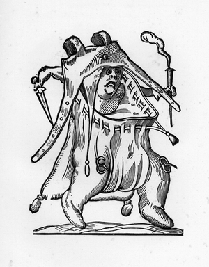 Picrochole - engraving of 1823 in “” Songes drolatiques de Pantagruel”” by Francois Rabelais (1494-1553) - (The Capricious Dreams of Pantagruel) - Private collection