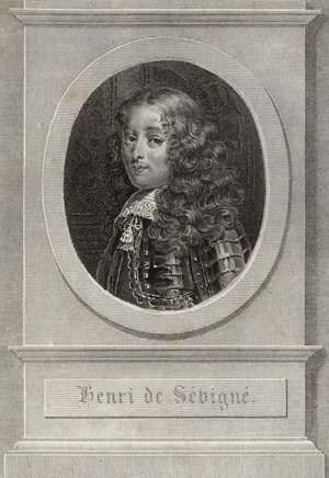 Portrait of the Marquis Henri de Sevigne (1623-1651), spousal of Madame de Sevigne - Engraving published in the book “Les lettres de Madame de sevigne, de sa famille et de ses amis” - Private collection