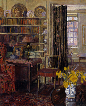 View of a domestic interior, probably the home of Charles Aitken at 28 Church Row, Hampstead, c.1913-28 (oil on canvas)