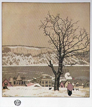 Winter Scene by a River (litho)