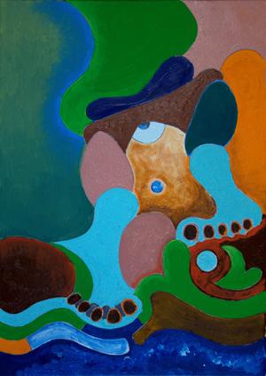 After a heavy beating, the Giant washes his wounds at the Well, 2009 (oil on canvas)