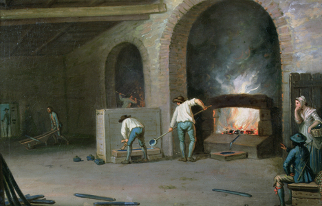 Lead Mining at Leadhills, the smelting of the lead (oil on canvas)
