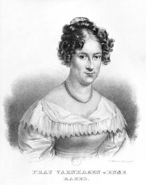Portrait of Rahel Varnhagen von Ense (1771-1833) born Levin, engraved by Gottfried Kustner (1800-64) (litho) (b/w photo)