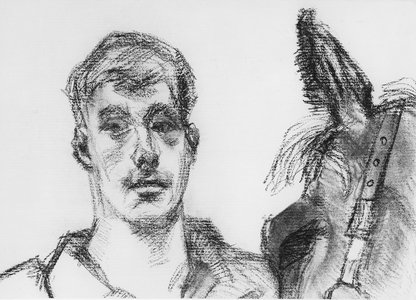 Horse and Trooper I, 1983 (charcoal) (b/w photo)