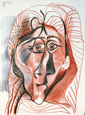 Full-Face Portrait of a Woman, 1970 (crayon)