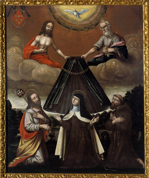 The Holy Trinity holding the mantle of Saint Therese of Avila, 17th century (oil on canvas)