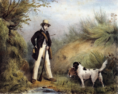 Hunter with his dog, 19th century (print)