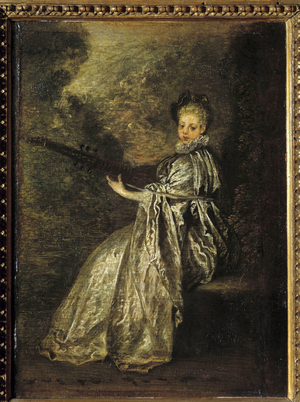 The Finette Girl Playing A String Musical Instrument, 18th century (oil on canvas)