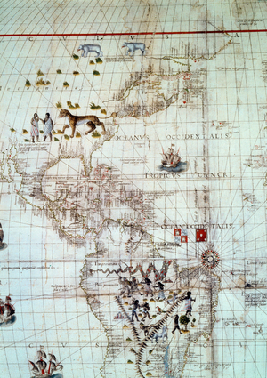 Continent of America. Detail of the world map by Sebastien Cabot, 1544 (print)
