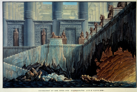 Theatre decor for the enchanting flute, 19th century (engraving)