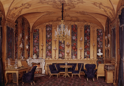 View of the oak cabinet of Alexandra Fyodorovna, wife of Tsar Nicholas I at Gatchina Palace, 19th century (w/c)
