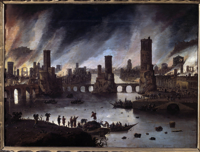 View of the Fire of Troy, 17th century (oil on canvas)